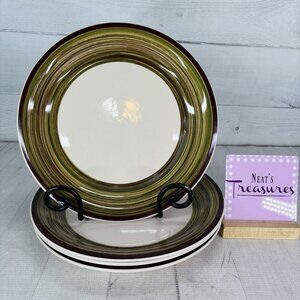 Genmert Mulberry Home Collection Green Brown Rings Ceramic Dinner Plates Set 4